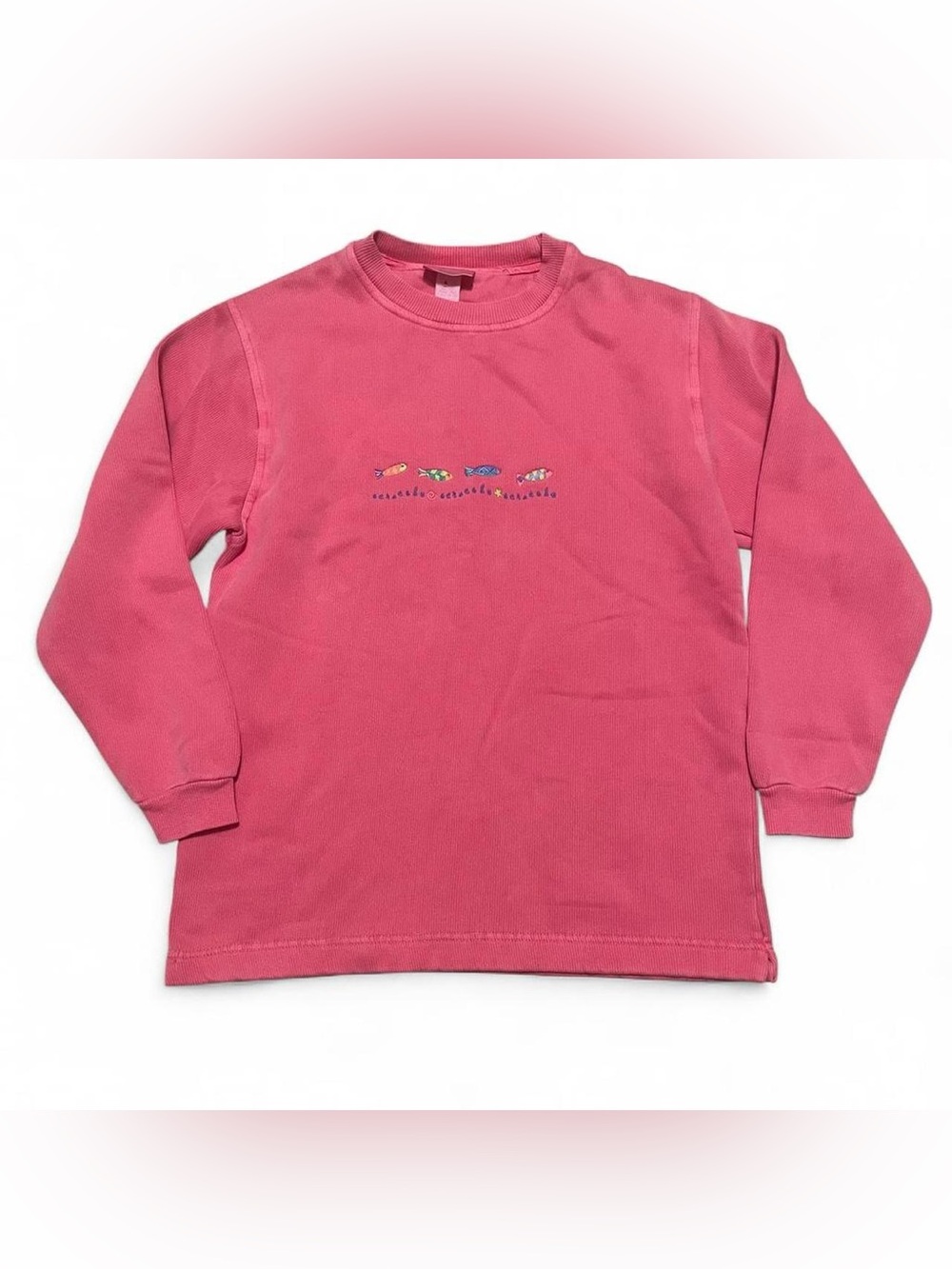 Pink embroidered fish crewneck